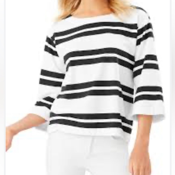 Tommy Bahama Tops - Tommy Bahama French Terrace Bell-Sleeve Popover Black and White Stripe Size XL